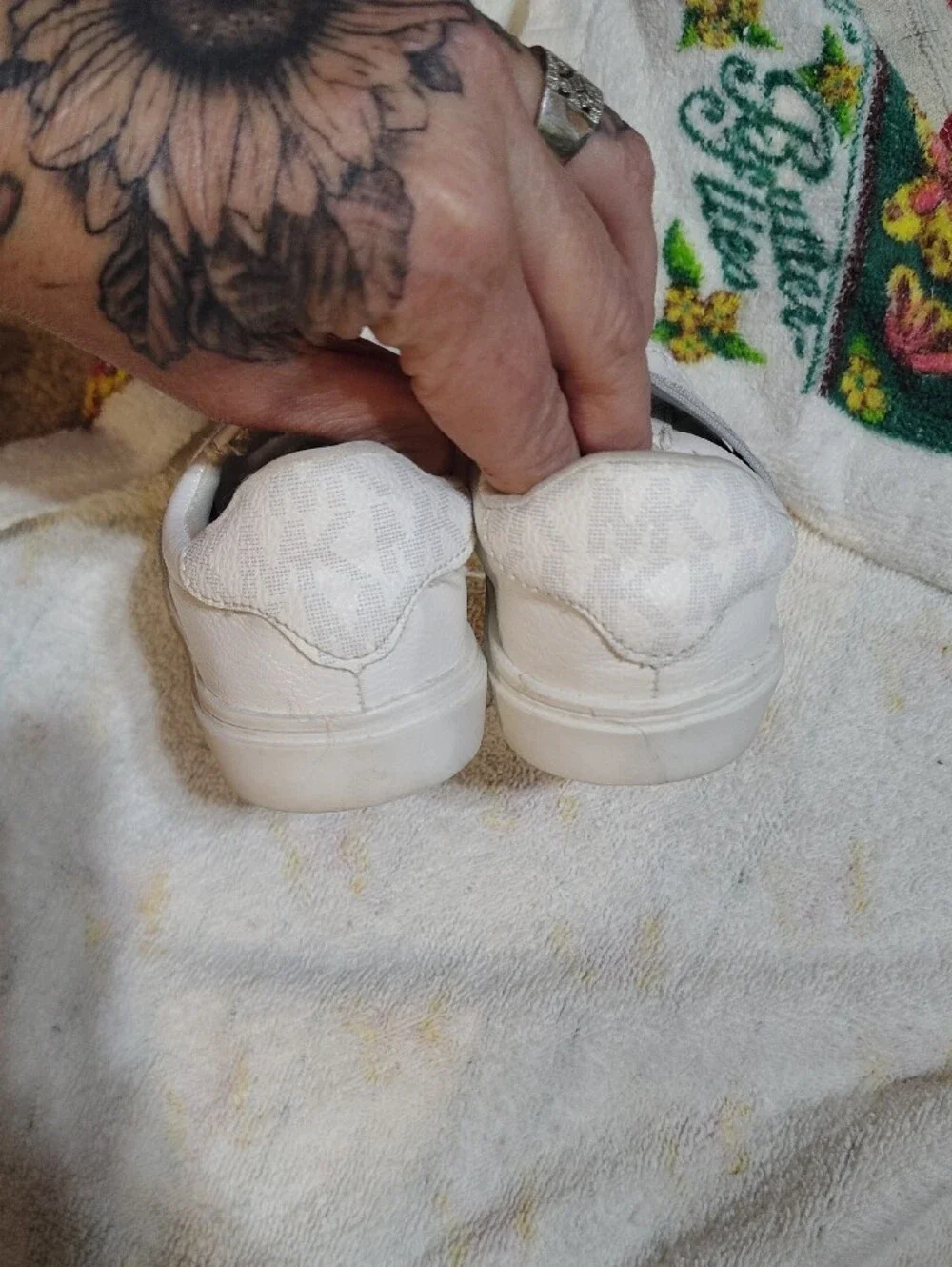 Michael Kors Kids White Sneakers with Silver Logo Band